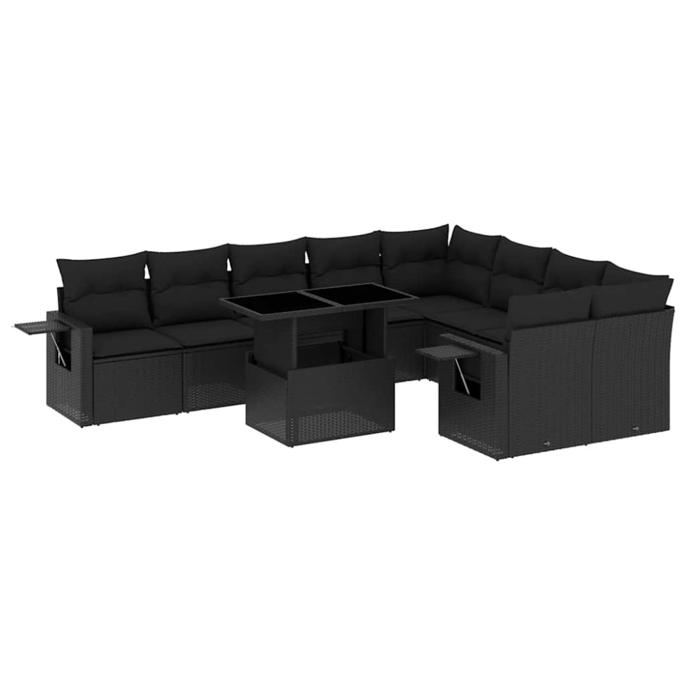 vidaXL Set canapele de grădină cu perne, 10 piese, negru, poliratan