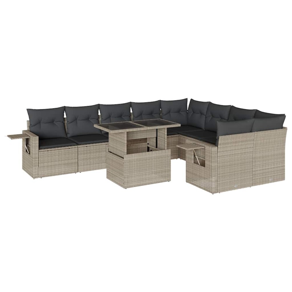 vidaXL Set canapele de grădină cu perne 10 piese gri deschis poliratan