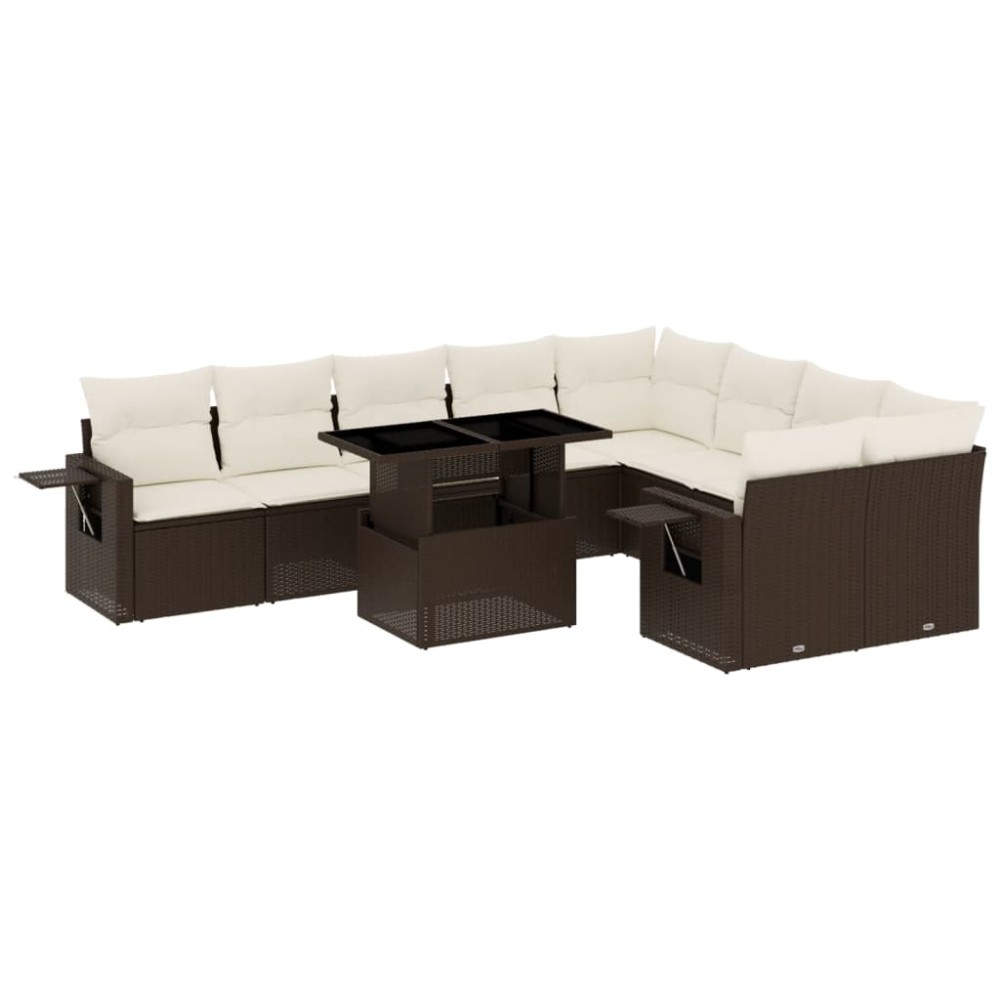 vidaXL Set canapele de grădină cu perne, 10 piese, maro, poliratan