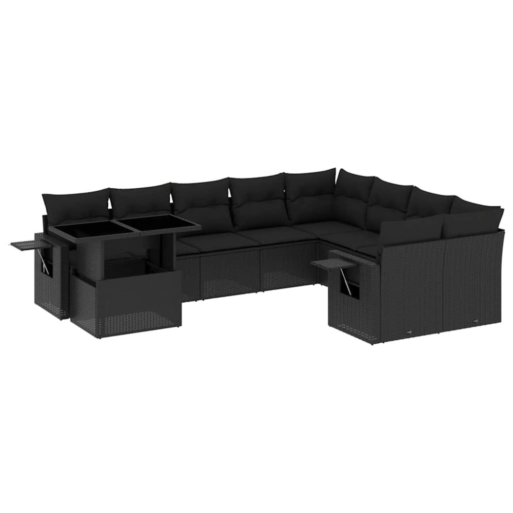 vidaXL Set canapele de grădină cu perne, 10 piese, negru, poliratan