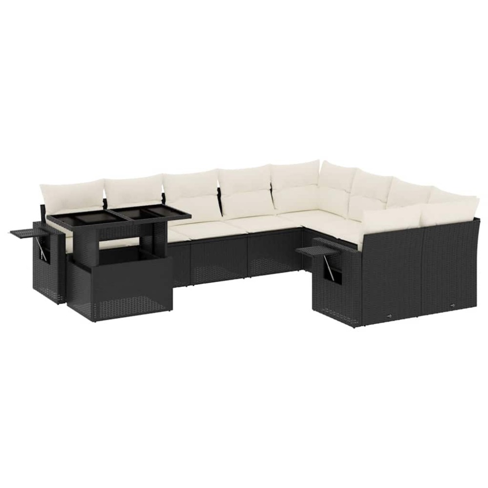 vidaXL Set canapele de grădină cu perne, 10 piese, negru, poliratan