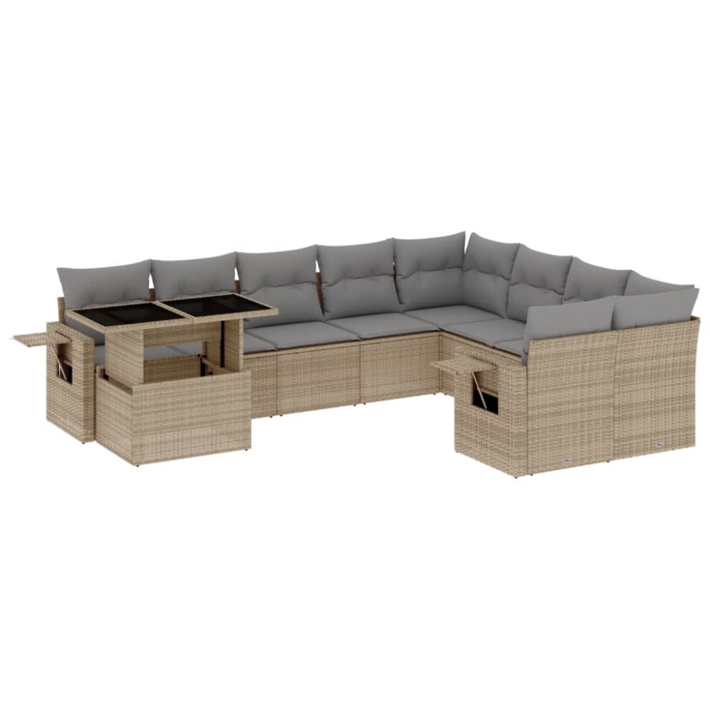 vidaXL Set canapele de grădină cu perne, 10 piese, bej, poliratan