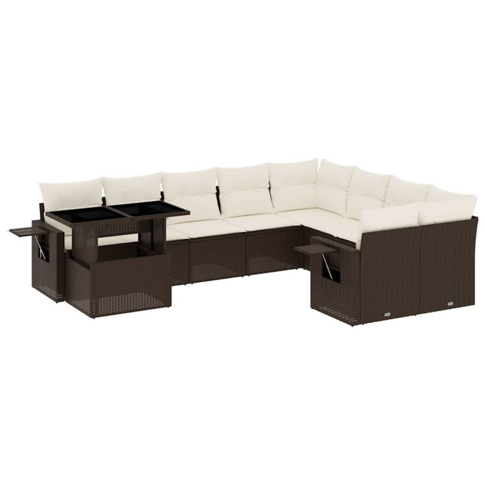 vidaXL Set canapele de grădină cu perne, 10 piese, maro, poliratan