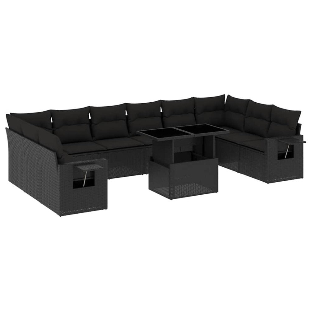 vidaXL Set canapele de grădină cu perne, 11 piese, negru, poliratan