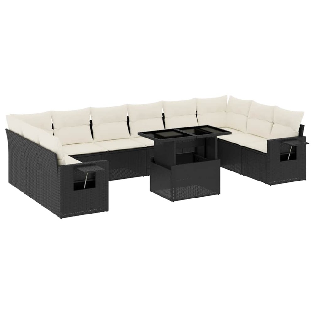 vidaXL Set canapele de grădină cu perne, 11 piese, negru, poliratan