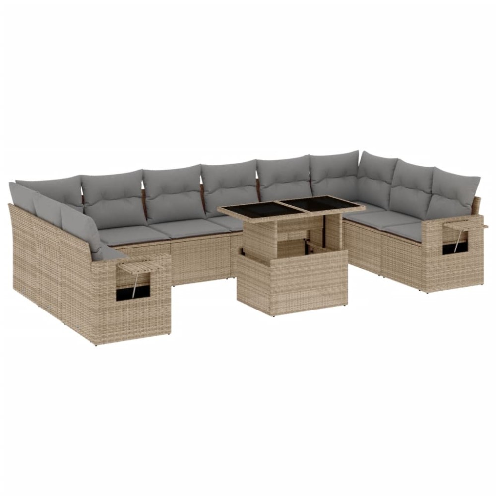 vidaXL Set canapele de grădină cu perne, 11 piese, bej, poliratan