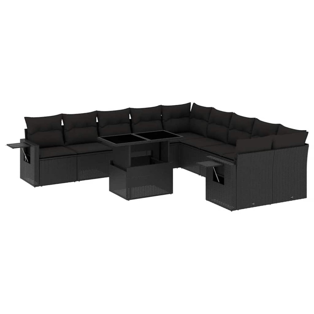 vidaXL Set canapele de grădină cu perne, 11 piese, negru, poliratan