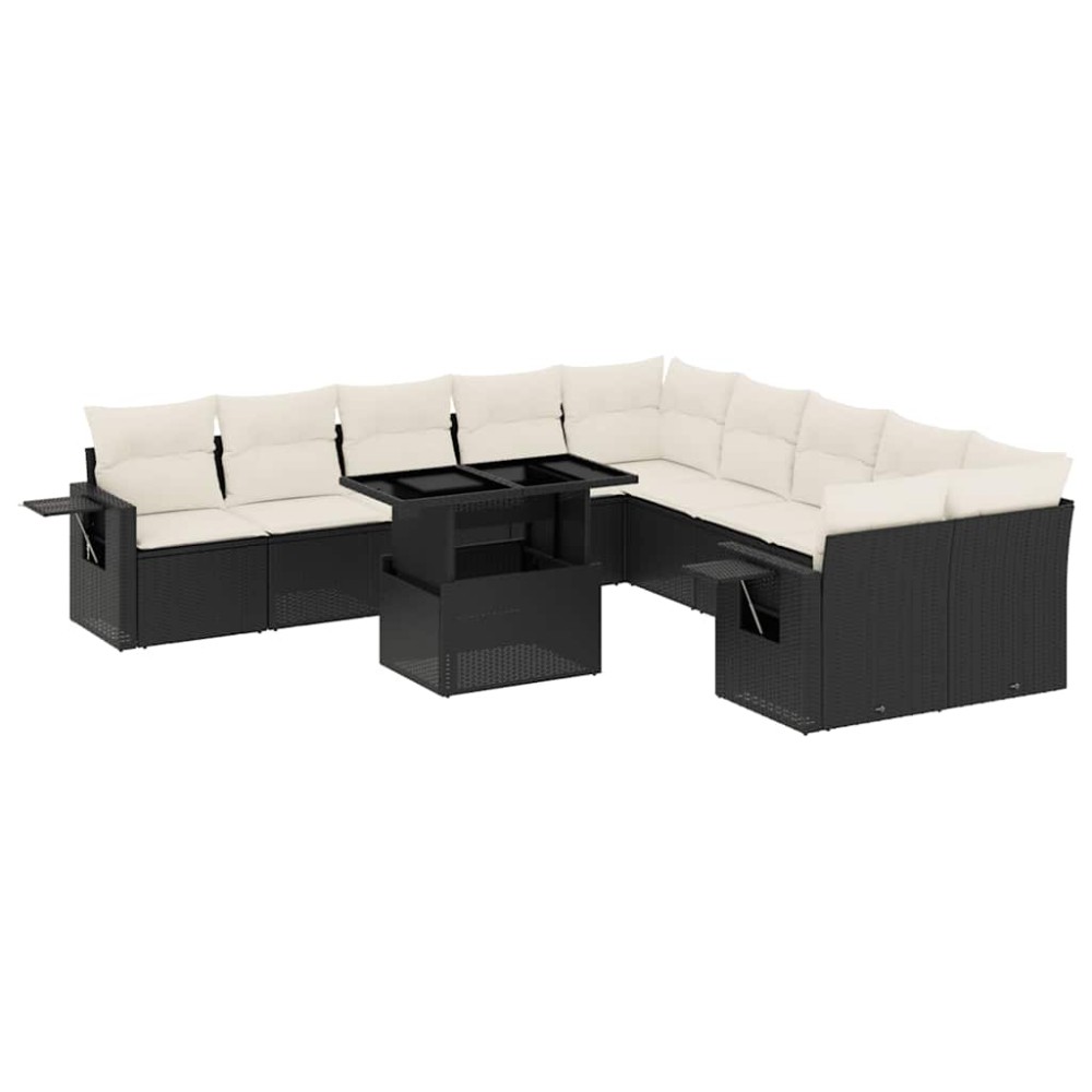 vidaXL Set canapele de grădină cu perne, 11 piese, negru, poliratan