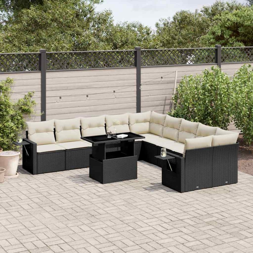 vidaXL Set canapele de grădină cu perne, 11 piese, negru, poliratan