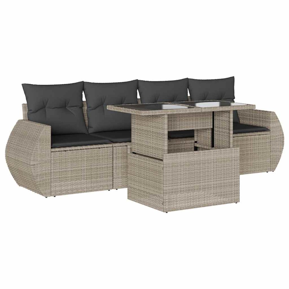 vidaXL Set canapele de grădină cu perne, 5 piese gri deschis poliratan