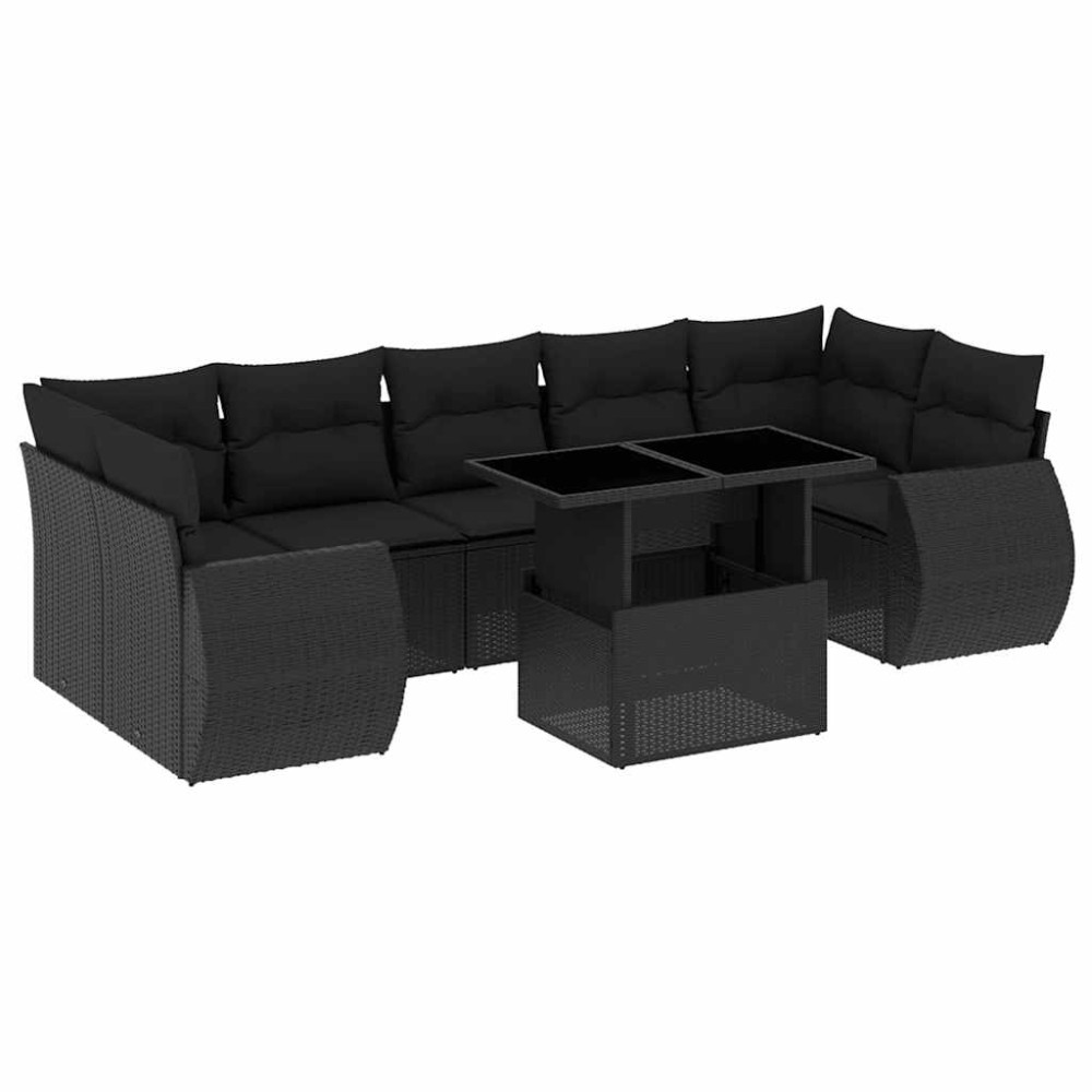 vidaXL Set mobilier de grădină cu perne, 8 piese, negru, poliratan