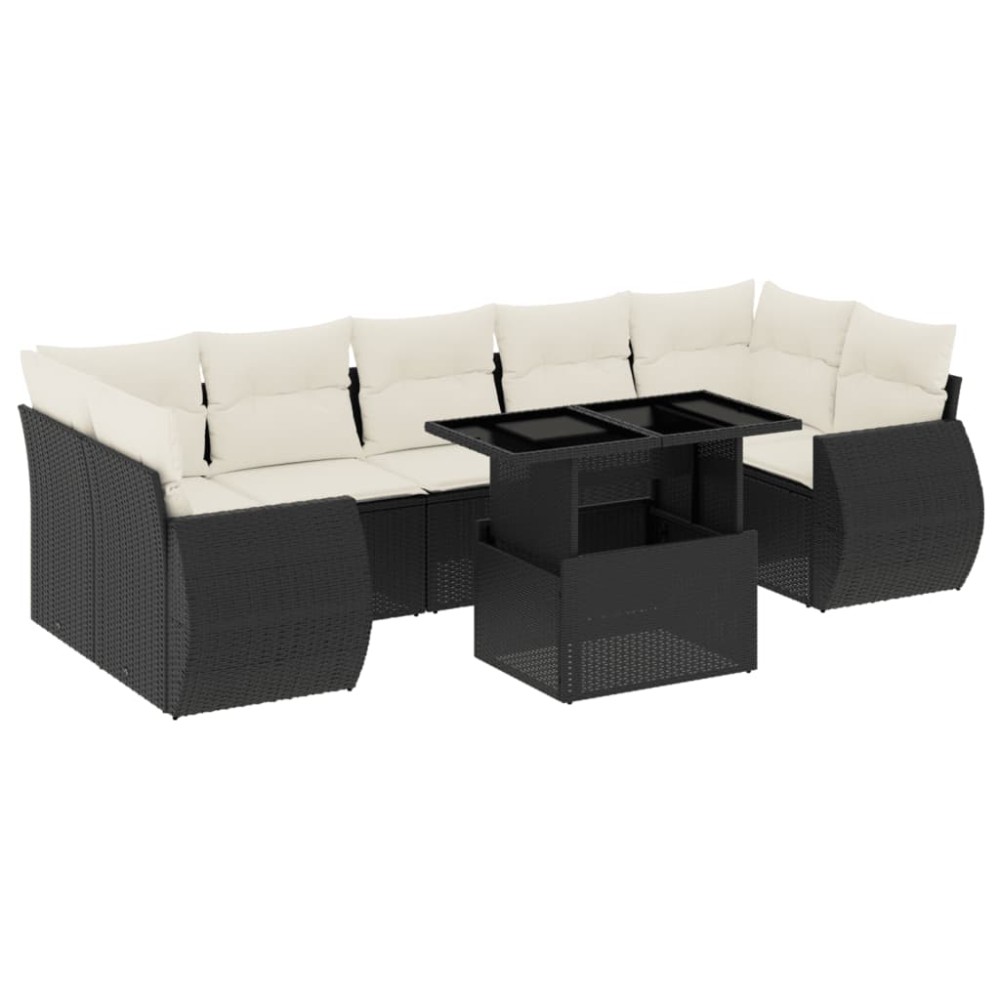 vidaXL Set mobilier de grădină cu perne, 8 piese, negru, poliratan