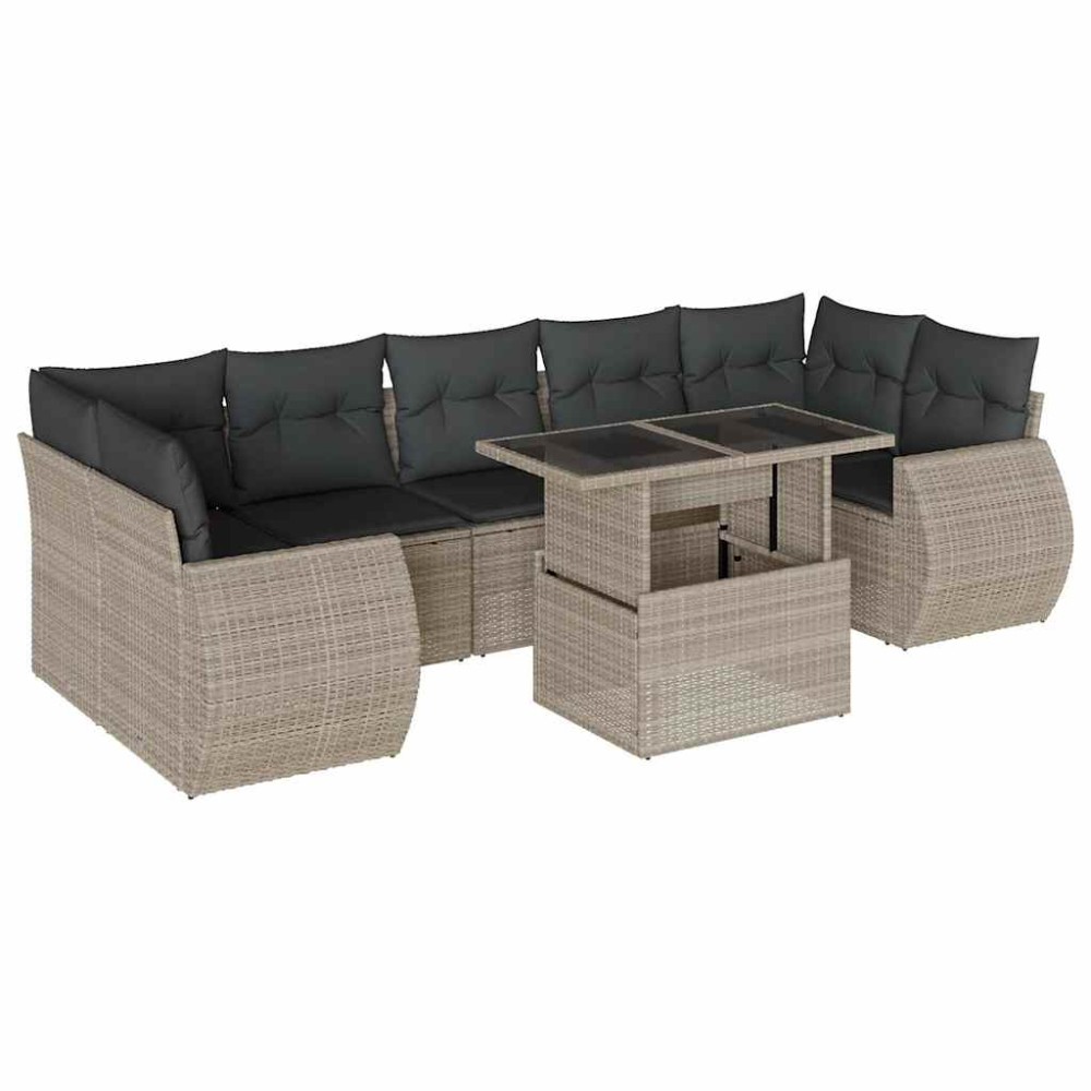 vidaXL Set mobilier de grădină cu perne, 8 piese gri deschis poliratan