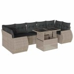 vidaXL Set mobilier de grădină cu perne, 8 piese gri deschis poliratan