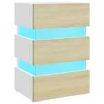 vidaXL Noptieră cu LED, alb/stejar sonoma, 45x35x67 cm, lemn prelucrat vidaXL Noptieră cu LED, alb/stejar sonoma, 45x35x67 cm, lemn prelucrat