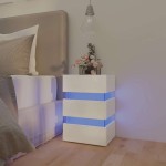 vidaXL Dulap noptieră cu LED alb extralucios 45x35x67cm lemn prelucrat vidaXL Dulap noptieră cu LED alb extralucios 45x35x67cm lemn prelucrat