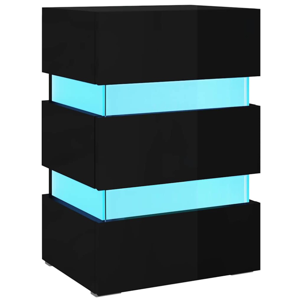 vidaXL Dulap noptieră cu LED negru lucios 45x35x67cm lemn prelucrat
