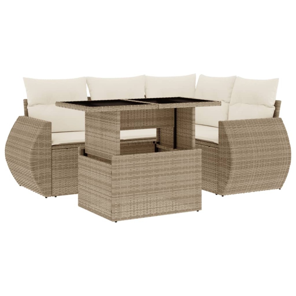 vidaXL Set canapele de grădină cu perne, 5 piese, bej, poliratan