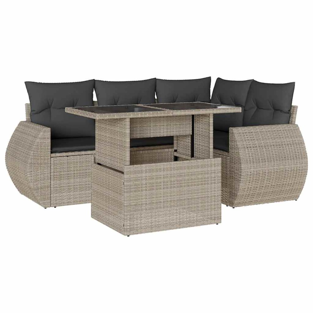 vidaXL Set canapele de grădină cu perne, 5 piese gri deschis poliratan