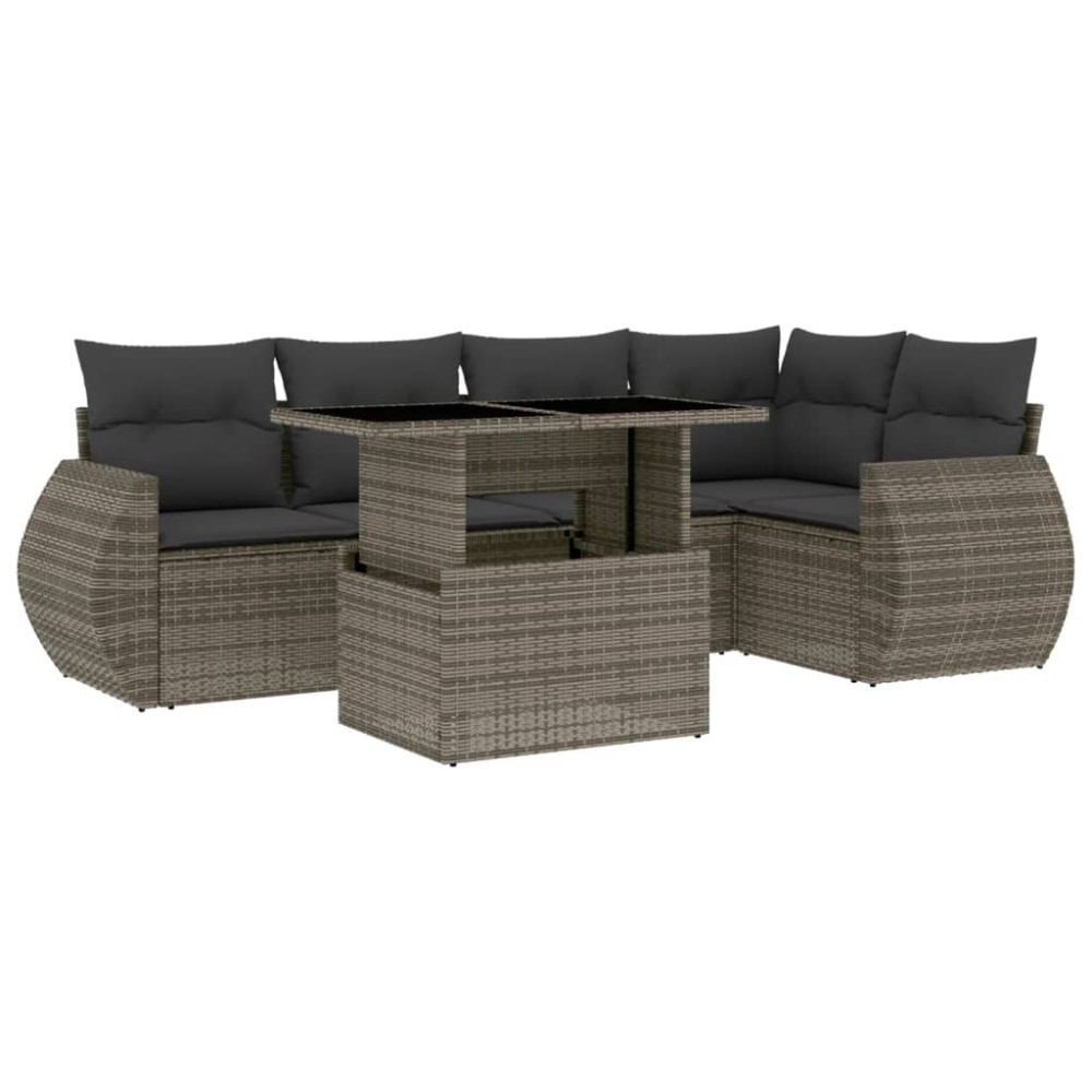 vidaXL Set mobilier grădină cu perne, 6 piese, gri, poliratan