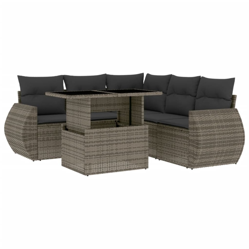 vidaXL Set mobilier grădină cu perne, 6 piese, gri, poliratan