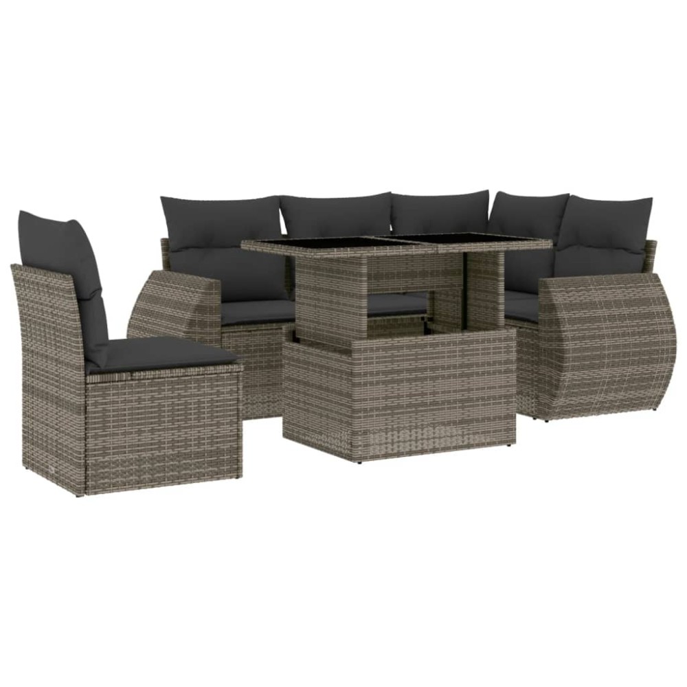 vidaXL Set mobilier grădină cu perne, 6 piese, gri, poliratan