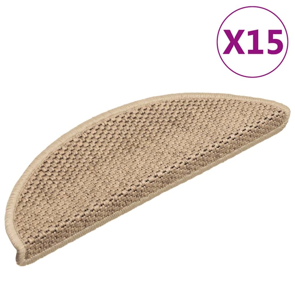 vidaXL Covorașe scări autoadezive 15 buc. nisipiu 56x17x3 aspect sisal