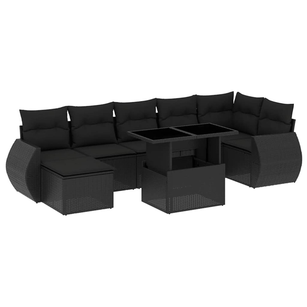 vidaXL Set mobilier de grădină cu perne, 8 piese, negru, poliratan