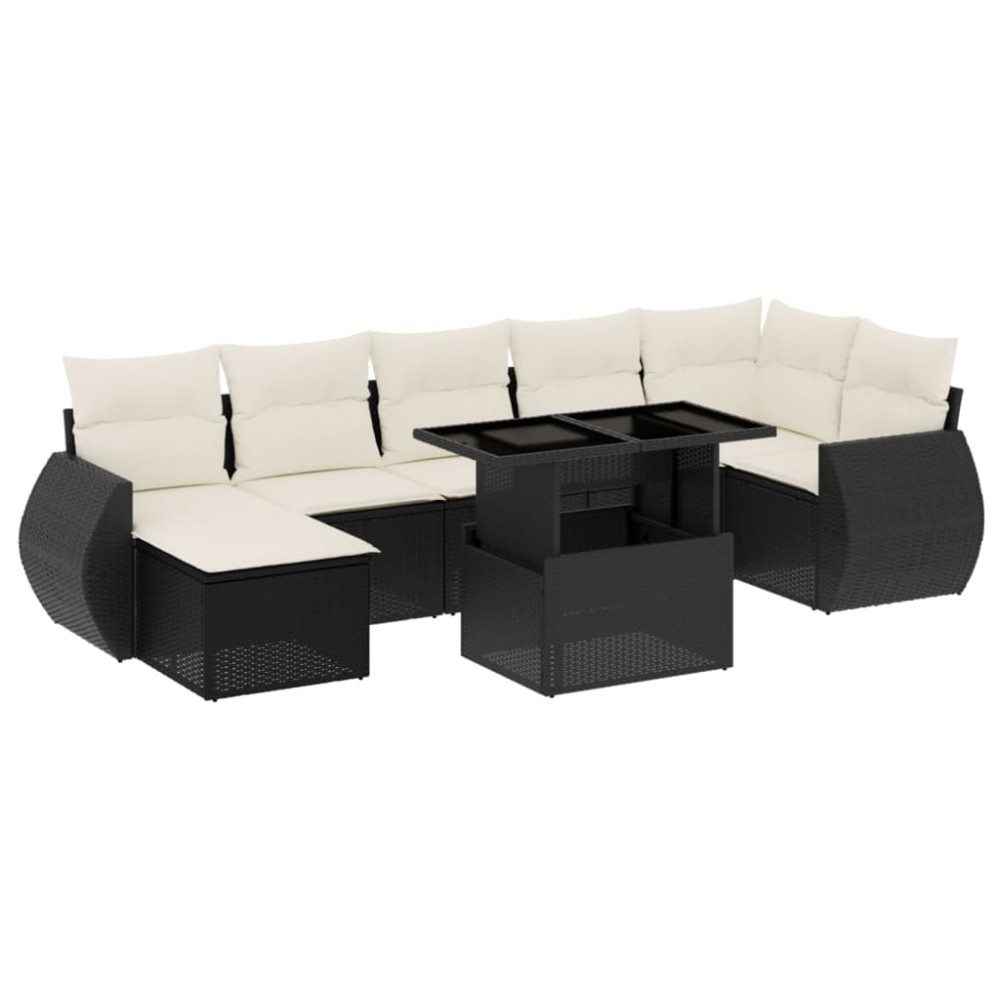 vidaXL Set mobilier de grădină cu perne, 8 piese, negru, poliratan