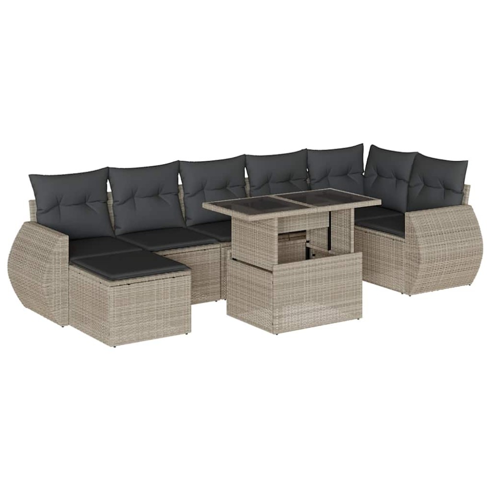 vidaXL Set mobilier de grădină cu perne, 8 piese gri deschis poliratan