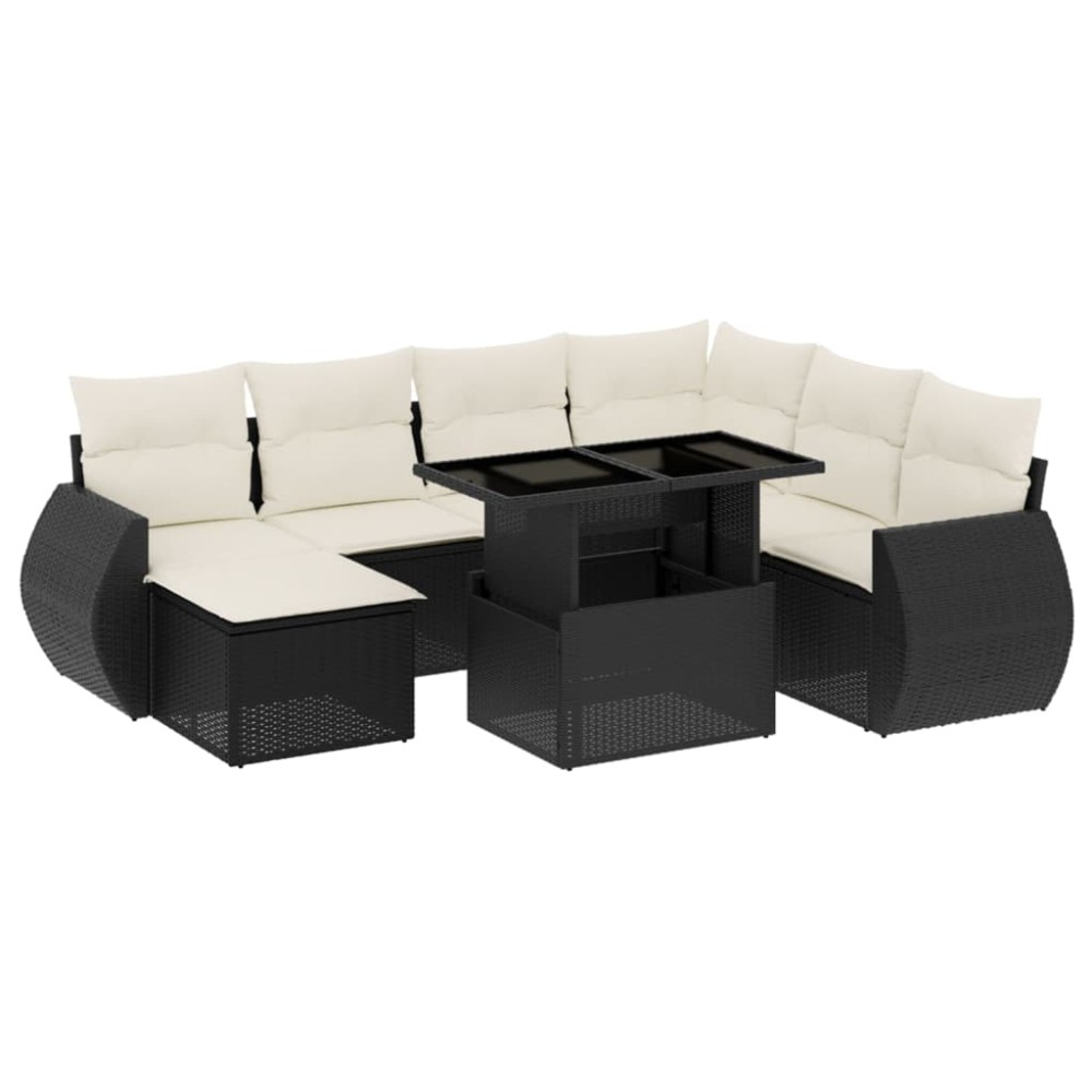 vidaXL Set mobilier de grădină cu perne, 8 piese, negru, poliratan