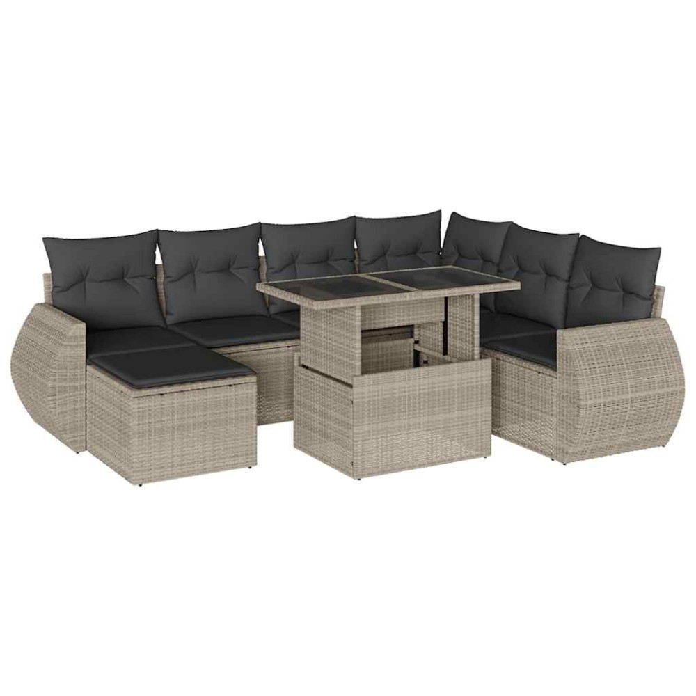 vidaXL Set mobilier de grădină cu perne, 8 piese gri deschis poliratan