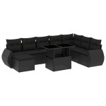 vidaXL Set mobilier de grădină cu perne, 9 piese, negru, poliratan
