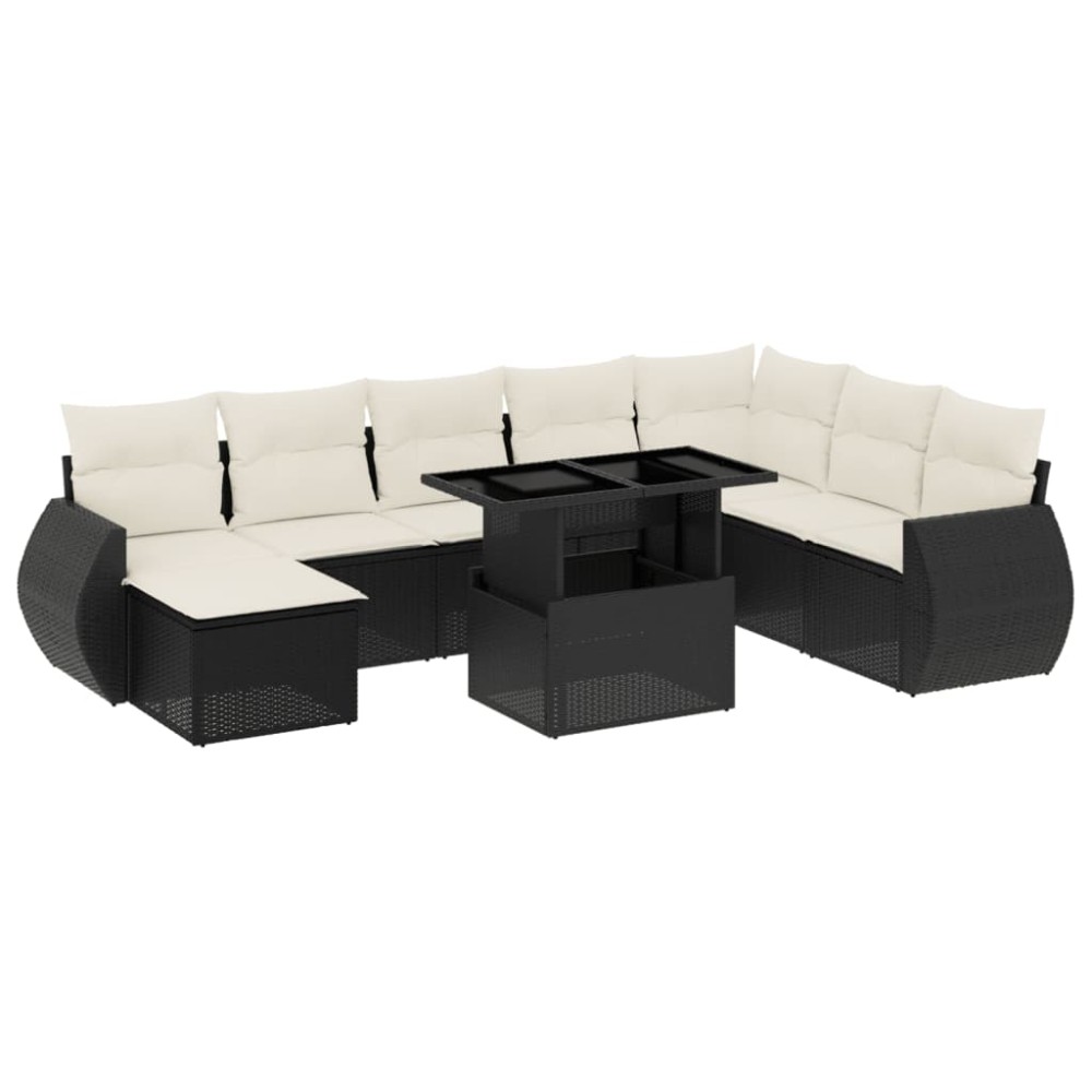 vidaXL Set mobilier de grădină cu perne, 9 piese, negru, poliratan
