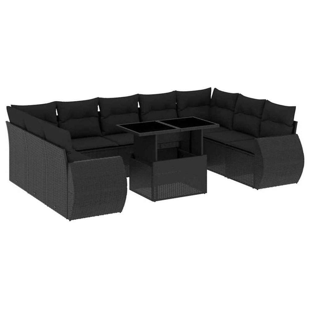 vidaXL Set canapele de grădină cu perne, 10 piese, negru, poliratan