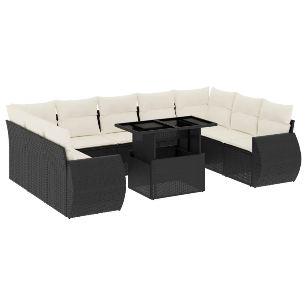 vidaXL Set canapele de grădină cu perne, 10 piese, negru, poliratan