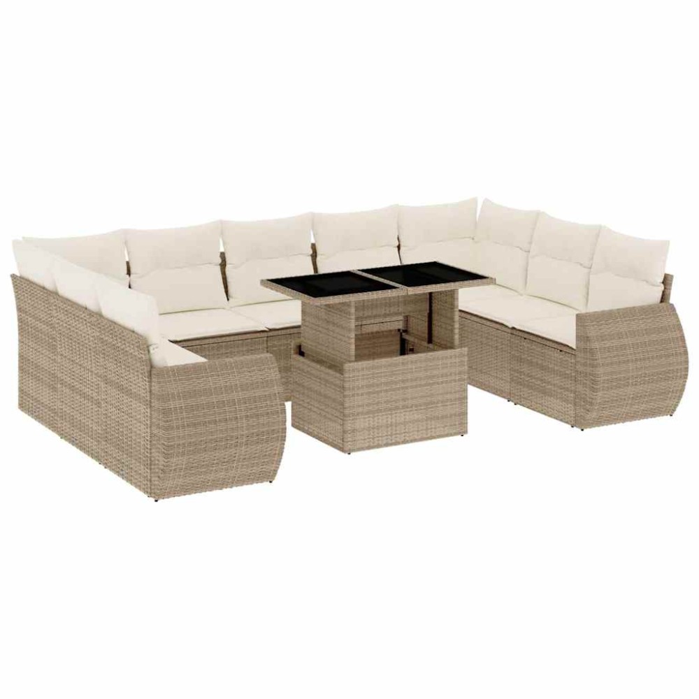 vidaXL Set canapele de grădină cu perne, 10 piese, bej, poliratan