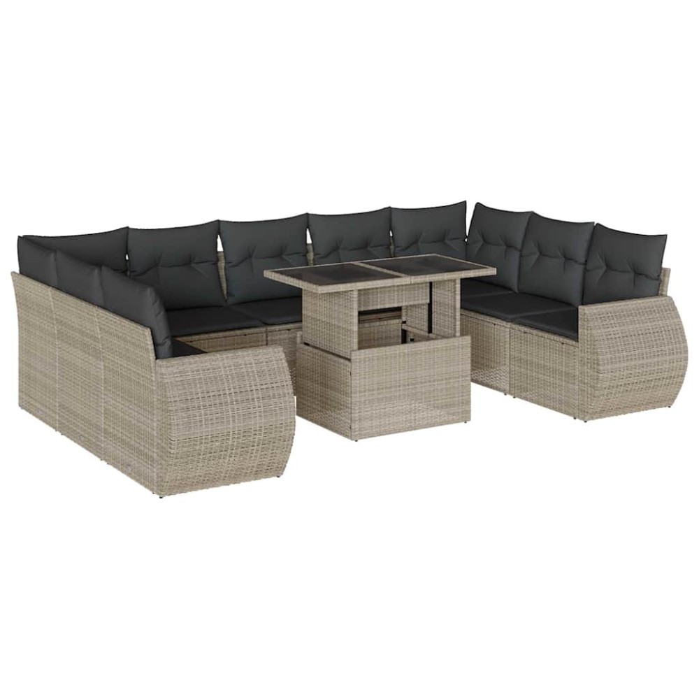 vidaXL Set canapele de grădină cu perne 10 piese gri deschis poliratan