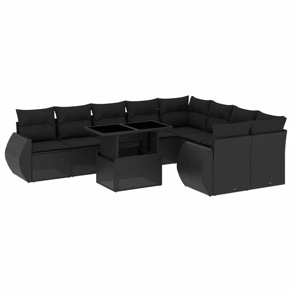 vidaXL Set canapele de grădină cu perne, 10 piese, negru, poliratan