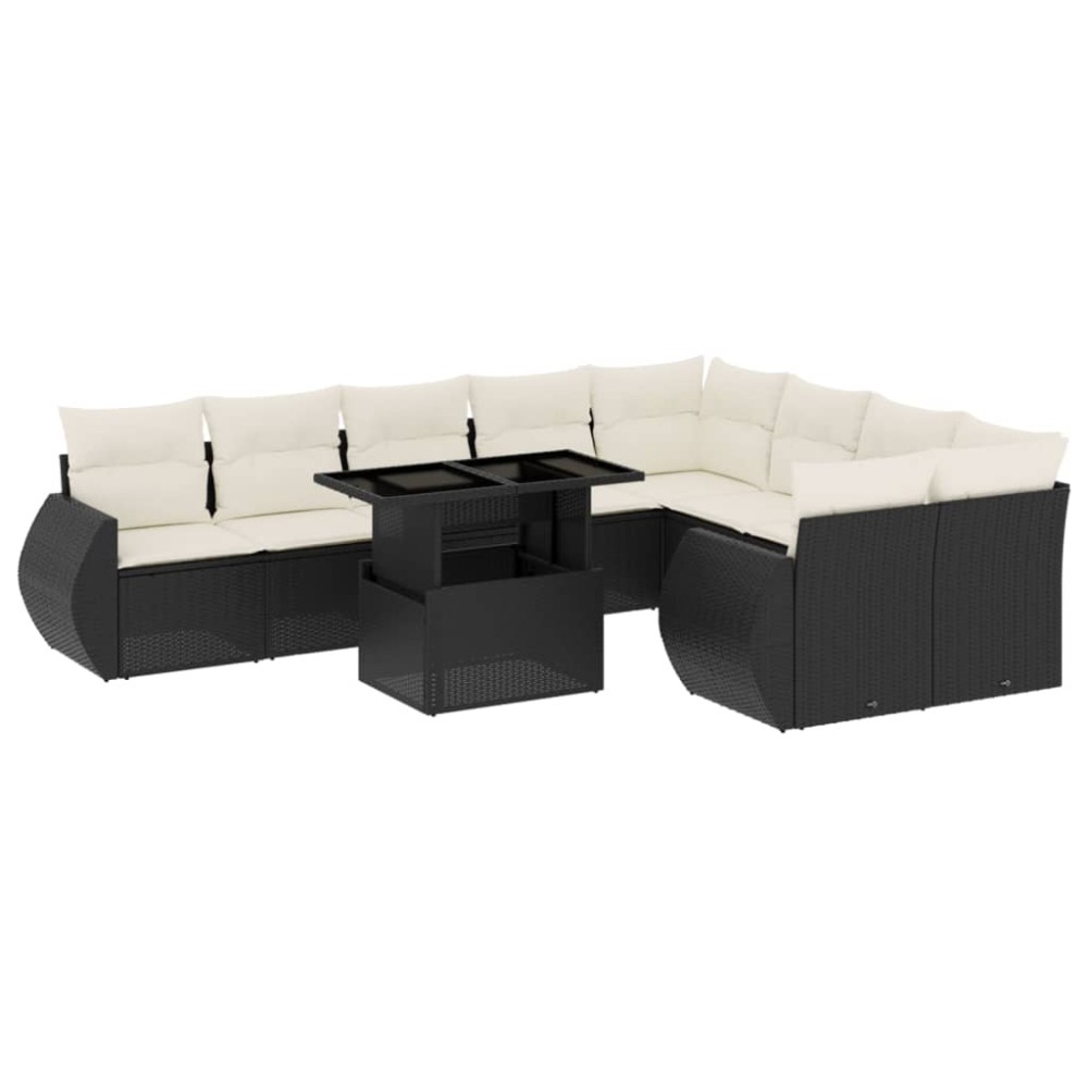 vidaXL Set canapele de grădină cu perne, 10 piese, negru, poliratan