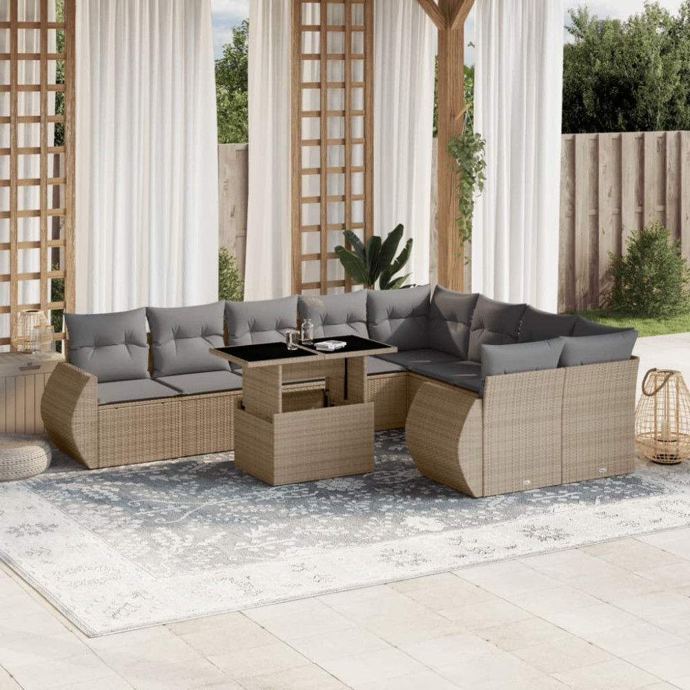 vidaXL Set canapele de grădină cu perne, 10 piese, bej, poliratan