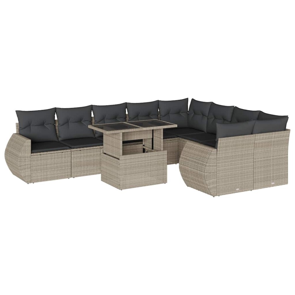 vidaXL Set canapele de grădină cu perne 10 piese gri deschis poliratan