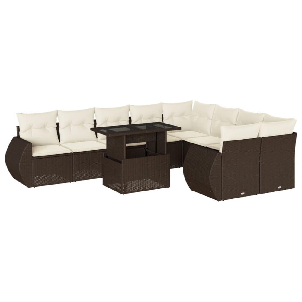 vidaXL Set canapele de grădină cu perne, 10 piese, maro, poliratan