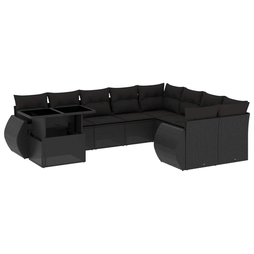 vidaXL Set canapele de grădină cu perne, 10 piese, negru, poliratan