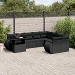 vidaXL Set canapele de grădină cu perne, 10 piese, negru, poliratan vidaXL Set canapele de grădină cu perne, 10 piese, negru, poliratan