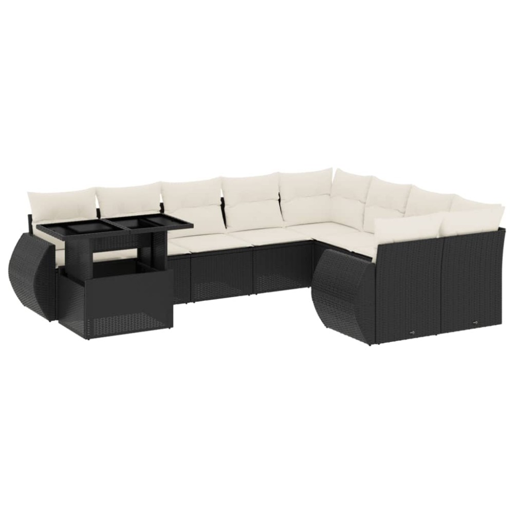 vidaXL Set canapele de grădină cu perne, 10 piese, negru, poliratan