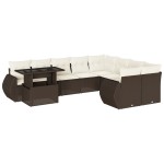 vidaXL Set canapele de grădină cu perne, 10 piese, maro, poliratan