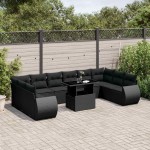 vidaXL Set canapele de grădină cu perne, 11 piese, negru, poliratan vidaXL Set canapele de grădină cu perne, 11 piese, negru, poliratan