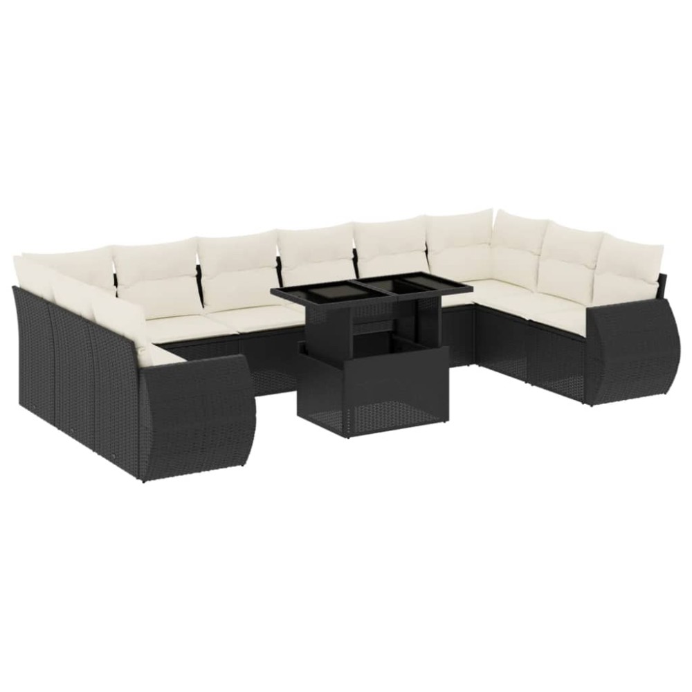 vidaXL Set canapele de grădină cu perne, 11 piese, negru, poliratan