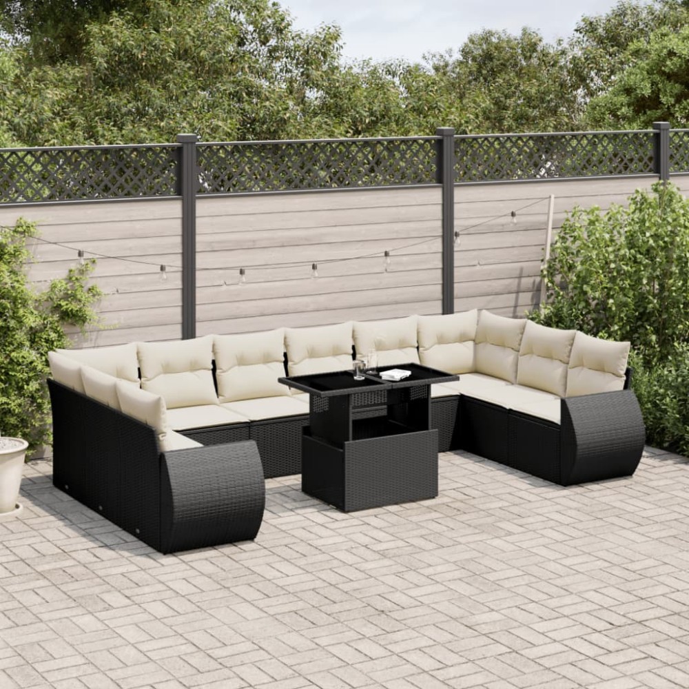 vidaXL Set canapele de grădină cu perne, 11 piese, negru, poliratan